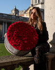 85-100 Roses in Super Deluxe Round Grey Suede Rose Box