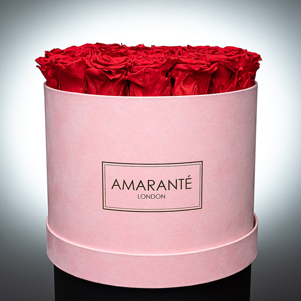 Large Pink Round Suede Rose Box